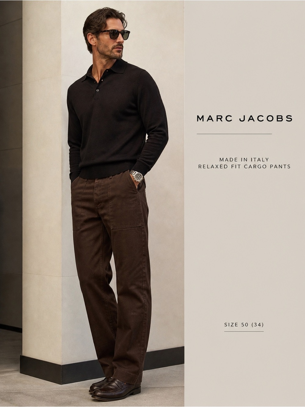 Marc Jacobs Men’s Brown Cargo Pants Made in Italy Size 50 (34) Relaxed Fit